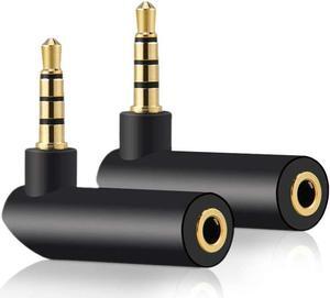 3.5mm Angle Male to Female Audio Adapter 90 Degree Right Angle Gold-Plated TRS Stereo Jack Plug AUX Connector Compatible with Headset Tablets MP3 Players Game Controller Speakers(2 PACK)