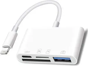 Lightning to SD Card Reader for iPhone USB Camera Adapter 4 in 1 USB Female OTG Adapter Compatible SD/TF Card Memory Card Reader Portable USB 3.0 Adapter Sd Card Adapter with Fast Charging Port