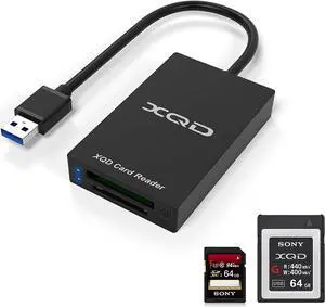XQD Card ReaderUpgraded VersionUSB 3.0 XQD/SD Card Reader Dual Slot Memory Card Reader 5Gpbs Super Speed Support Sony G/M Series Lexar 2933x/1400x USB Mark XQD Card SD Card for Windows/Mac OS