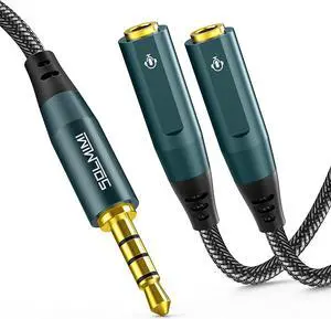 Headphone Splitter 3.5mm 4-Pole Male to Two TRRS Female Adapter Suitable for Two Audio and Microphone Headsets Compatible with PC Laptop Android Windows Smartphones