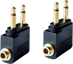 Dual 3.5mm Male to 3.5mm Female Airplane Headphone Adapter Gold Plated (2 Pack)
