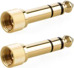 2-Pack 1/4 Stereo Phone Screw-On Adapter - Male 1/8 to Male 1/4 - 3.5mm Stereo to 6.35mm Stereo