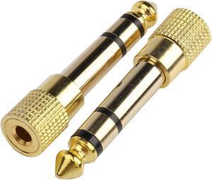 Professional 6.35mm 1/4 inch Plug to 3.5mm 1/8 inch Jack Gold Plated TRS AUX Stereo Audio Headphone Jack Adapter Converter Connector(2 Pack)