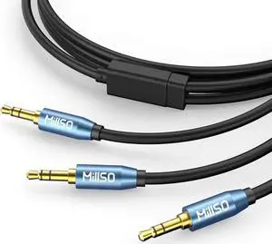 Audio Splitter SapphireBlue&Gold-Plated 8 Feet 3.5mm Male to 2 Male Audio Splitter TRS Stereo Jack Headphones Adapter Cable for Smartphone Computer Mp3 Earphone Speakers