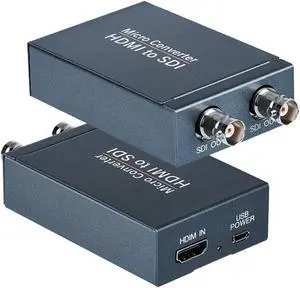 HDMI to SDI Converter, Micro Converter One HDMI in Two SDI Output (with Power Supply Adapter, Audio Embedder Support HDMI 1.3, 3G/HD-SDI Auto Format Detection Extender for Camera CCTV