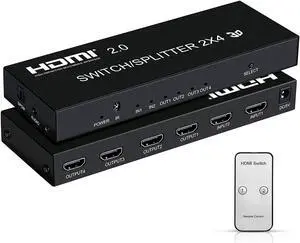 4K@60Hz?HDMI?Switch Splitter 2?in?4?Out with?Remote avedio?links 2x4 HDMI Splitter Switcher 4K with SPDIF & 3.5mm Audio Support?4K 3D 1080p HDCP2.2 HDR?10 for PS4 Xbox Fire Stick etc