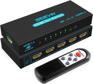 HDMI Switch SGEYR 5x1 HDMI Switcher 5 in 1 Out HDMI Switch Selector 5 Port Box with IR Remote Control HDMI 1.4 HDCP 1.4 Support 4K@30Hz Ultra HD 3D 2160P 1080P