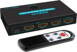 SGEYR HDMI 2.0 Switch Splitter 3 Port 4K HDMI Switcher 3 in 1 Out HDMI Switches Selector Box with IR Remote IR Remote Control Support HDCP 2.2 Support 4K@60Hz Ultra HD 3D 2160P 1080P