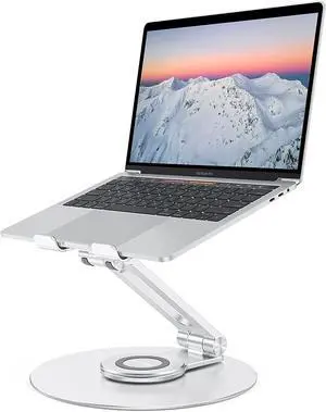 Adjustable Laptop Stand with 360 Rotating Base Ergonomic Laptop Riser for Collaborative Work Dual Rotary Shaft Fully Foldable for Easy Storage Fits MacBook / All Laptops up to 16 inches