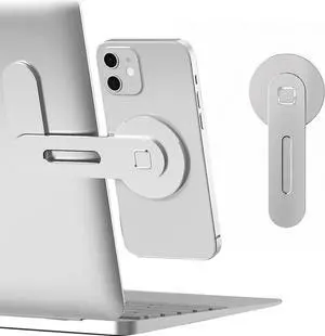 Magnetic Phone Holder for Laptop Designed for iPhone 16/15/14/13/12 MagSafe Adjustable Phone Monitor Side Mount Slim Portable Foldable Computer Expansion Bracket Silver