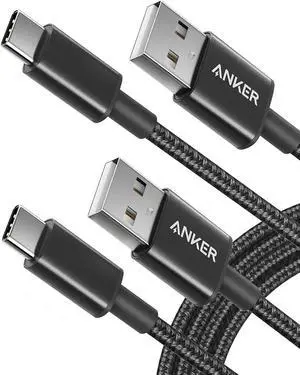 USB C Cable [2-Pack 6 ft] Type C Charger Premium Nylon USB Cable  USB A to Type C Charging Cable Fast Charge for Samsung Galaxy S10 S10+ / Note 8 LG V20 and Other USB C Charger (Black)