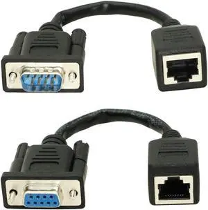 DB9 RS232 to RJ45 Extender DB9 9-Pin Serial Port Female&Male to RJ45 CAT5 CAT6 Ethernet LAN Extend Adapter Cable-2pcs (2-Cable)