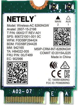 Wireless-AC 8260NGW NGFF M2 Interface WiFi Bluetooth Adapter-Wireless-AC 1200Mbps (2.4GHz 300Mbps & 5GHz 867Mbps) Network Card with Bluetooth 4.2(Wireless-AC 8260NGW) Wireless-AC 8260NGW NGFF M2 Interface WiFi Bluetooth Adapter-Wireless-AC 1200Mbps (2.4GHz 300Mbps & 5GHz 867Mbps) Network Card with Bluetooth 4.2(Wireless-AC 8260NGW)