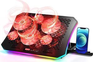 Laptop Cooling Pad, KeiBn RGB Lights Laptop Cooler 6 Fans for 15.6-17.3 Inch Laptops, 7 Height Stands, 10 Modes Light, 2 USB Ports, Desk or Lap Use (A8,Red)