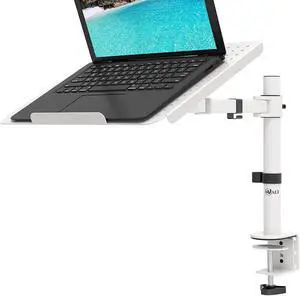 Laptop Mount Arm for Desk VESA Laptop Tray Fully Adjustable up to 17 inch 22lbs with Vented Cooling Platform Stand (M00LP-W) White by