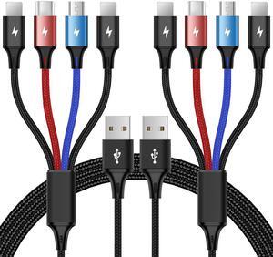 Multi Charging Cable 2Pack 4FT 4 in 1 Nylon Braided Multiple USB Fast Charger Cord Adapter Type C Micro USB Port Connectors USB Cable Compatible Cell Phones Tablets and More