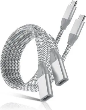 USB Type C Extension Cable 6.6FT 2-Pack USB-C 3.1 Gen2 10Gbps Female to USBC Male Extended Adapter Thunderbolt 3 Compatible Extender Cord for Nintendo Switch MacBook Pro Surface Go Oculus Quest Link