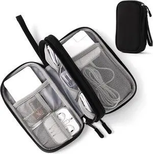 Electronic Organizer Pouch Bag 3 Compartments Travel Cable Organizer Bag Pouch Portable Electronic Phone Accessories Storage Multifunctional Case for Cable Cord Charger Hard Drive Earphone(Black)