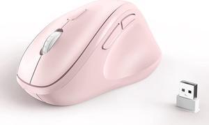 Ergonomic Wireless Mouse with USB Receiver for PC Computer, Laptop and Desktop, Ergo Mouse Vertical with Silent Clicks Long Battery Life, Up to 1600 DPI & 1 AA Battery Powered (Not Included), Pink