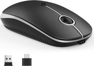 Type C Wireless Mouse, Vssoplor Dual Mode 2.4G Wireless Mouse USB C Cordless Mice with Nano USB and Type C Receiver Compatible with PC, Laptop, MacBook and All Type C Devices-Black and Silver