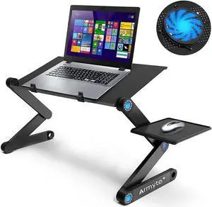 Extra Wide Adjustable Laptop Stand with Cooling Fan & Mouse Pad for 17 Inch Computer Portable Ergonomic Lap Desk for Bed Sofa Couch Office (Aluminum Table Tray: 19 Black)