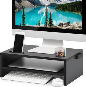 Monitor Stand Riser 16.5 Inch 2 Tier Computer Printer Shelf Stand for Laptop Computer Screen Storage Desktop Stand with Phone Holder and Cable Management Black