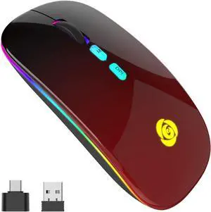 LED Wireless Mouse Bluetooth Mouse &2.4GHz Instant Connection Rechargeable Ultra Silent Slim 3 DPI 2 Connection Modes with USB-C to USB Adapter for Laptop/MacBook/PC/Tablet/iPad (Black-red) LED Wireless Mouse Bluetooth Mouse &2.4GHz Instant Connection Rechargeable Ultra Silent Slim 3 DPI 2 Connection Modes with USB-C to USB Adapter for Laptop/MacBook/PC/Tablet/iPad (Black-red)