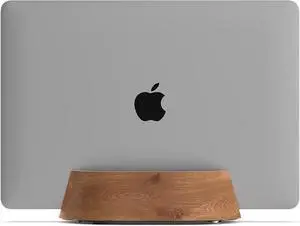Laptop Holder Vertical Laptop Stand - Adjustable Holder and Dock, Laptop Vertical Stand Fits MacBook Pro and Other Laptops .5" to 1.5", Upright Laptop Holder for Desk, Black Walnut Wood