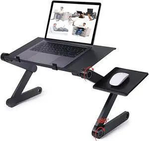 Aluminum Adjustable Laptop Table Stand with 2 Builtin USB Cooling Fans Foldable LaptopIpad Holder Lightweight Standing Desk Book Tray Writing Desk Includes Mouse Pad Black