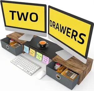 Monitor Stand Riser with Two Drawers Computer Desk Organizer for Laptop Computer Printer TV