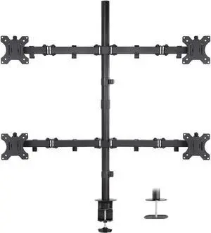 4 Monitor Stand | Quad Monitor Desk Mount | Fits Four Computer Screens 19 21 24 27 29 30 32 Inches | Heavy Duty Height Adjustable Arms | VESA 75 100 Compatible | C-Clamp and Grommet Bases