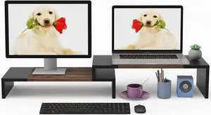 Dual Monitor Stand Riser for Computer Screens 2 Shelf Computer Monitor Stand with Adjustable Length and Angle PC Stand Desktop Stand Desktop Organizer Desk Riser
