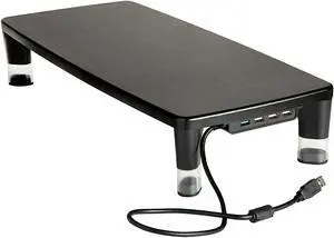 Adjustable Monitor Stand with 4-Port USB Hub Black Great for Computer Monitors Laptops TVs Speakers Printers and More