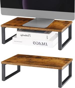 Monitor Stand Riser 2 Pack Laptop Stand Riser Holder Wood Computer Stands Vintage Tabletop Storage Organizer Shelf for Notebook PC Printer Lift Stands TV Risers Wooden Desk Organizers Brown