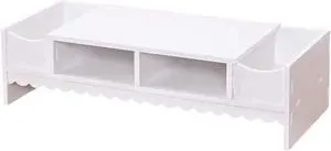 Monitor Stand with Drawer Laptop PC Monitor Riser Rack Holder Desk Organizer Tabletop Storage Cabinet Wooden White