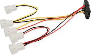 PNGKNYOCN 4-Pin Molex Pass-Through to 5 x 3 Pin Fan Connector Cable (Power 5 Fans from 1 Molex Connection!) 2X12V / 1X7V / 2X5V for CPU PC Case Fan