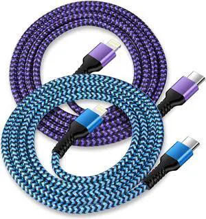 2pack-10ft USB Type C to Lightning Charger Cable Original  Usbc Power Delivery Fast Charging Cord for iPhone 14 13 Pro Max/13Pro/12/11/X/XR/XS/8 PD USB-C Lighting Wire Cargador Powerline