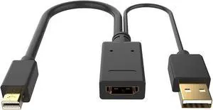 HDMI to Mini DisplayPort Adapter with USB Power 4K 60Hz HDMI Female to Mini DP Male Cable Active HDMI 2.0 Source in Display Port 1.2 Out Converter for Xbox One/360 NS Mac Mini PC Laptops