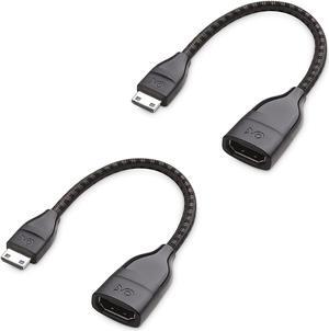2-Pack 8K@60Hz / 4K@240Hz Mini HDMI to HDMI Adapter (Mini HDMI Adapter) in Black 6 Inches with HDR Support for Raspberry Pi Zero and More