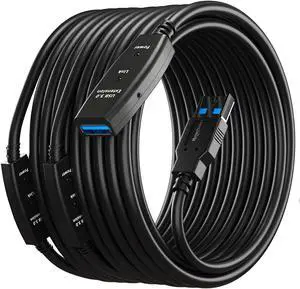 65 Feet Active USB Extension Cable 3.0 Male to Female with 3 Extension chipsets Signal Booster - Active Extension/Repeater Cord 20 Meters / 65 Feet (AC Power Supply Included)