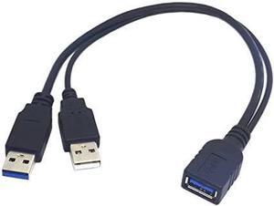 USB 3.0 Female to Dual USB Male Extra Power Data Y Extension Cable for 2.5" Mobile Hard Disk Black Color