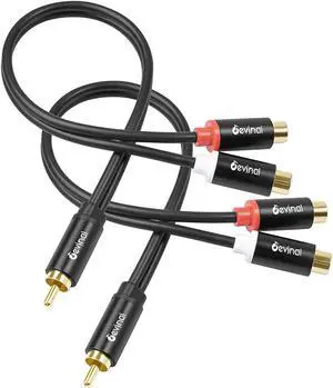 RCA Y Cable 1 Male to 2 Female RCA Splitter subwoofer Splitter Adapter Gold Plated 10 inch
