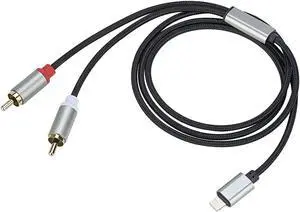 Lightning to RCA Cable Audio Aux Adapter 3.3ft/1M Cable Stereo Y Splitter Adapter for Phone Pad and Pod Models for Power Amplifier Car Home Theater