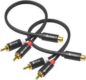 RCA Y Adapter 1 Feamle to 2 Male RCA Splitter subwoofer Splitter Cable Gold Plated 10 inch