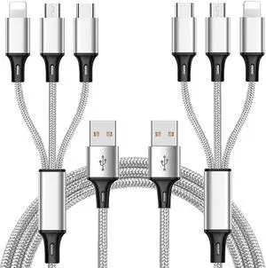 Multi Charging Cable (2Pack 5FT) Multi USB Charger Cable Aluminum Nylon 3 in 1 Universal Multiple Fast Charging Cord with Type-C/Micro USB Connectors for Most Phones & Tablets (Charging Only) Multi Charging Cable (2Pack 5FT) Multi USB Charger Cable Aluminum Nylon 3 in 1 Universal Multiple Fast Charging Cord with Type-C/Micro USB Connectors for Most Phones & Tablets (Charging Only)