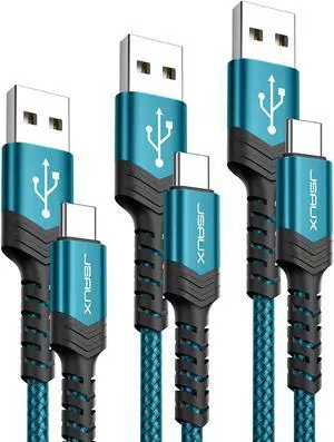 USB-C Cable 3A Fast Charging 3-Pack (10ft+6.6ft+3.3ft)USB A to Type C Charge Nylon Braided Cord Compatible with Samsung Galaxy S20 S10 S9 S8 Plus Note 10 9 8 PS5 Controller USB C Charger(Green)