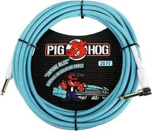 PCH20DBR Right-Angle 1/4 to 1/4 Daphne Blue Guitar Instrument Cable 20 Feet