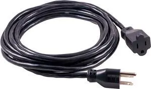 Black 15 Foot Extension Cord Heavy Duty 16AWG Indoor/Outdoor Use for Workshops UL Listed 50369 ft
