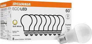 SYLVANIA ECO LED Light Bulb A19 60W Equivalent Efficient 9W 7 Year 750 Lumens 2700K Non-Dimmable Frosted Soft White - 8 Count (Pack of 1) (40821)