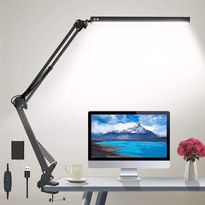 LED Desk Lamp for Home,Office,Reading,Adjustable Eye-Caring Desk Light with Clamp,Swing Arm Lamp Includes 3 Color Modes,10 Brightness Levels Table Lamps with Memory Function